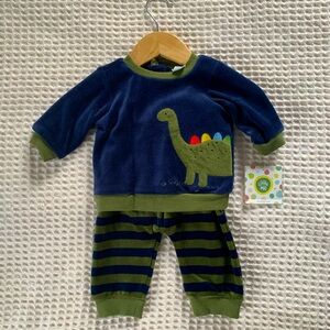 Little Me Dino Stripe Velour Pant Set